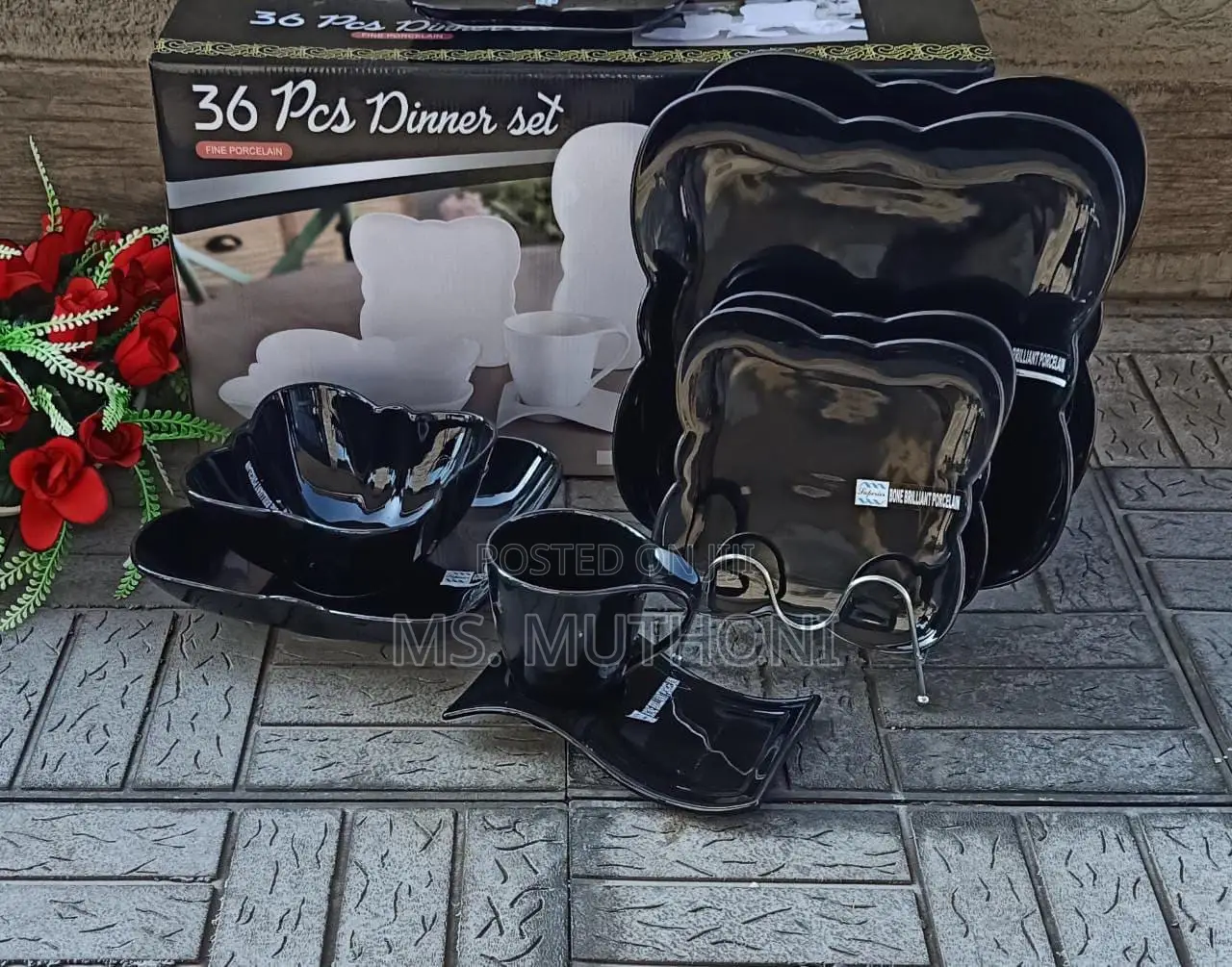 36-Piece Black Bone Brilliant Porcelain Dinner Set.