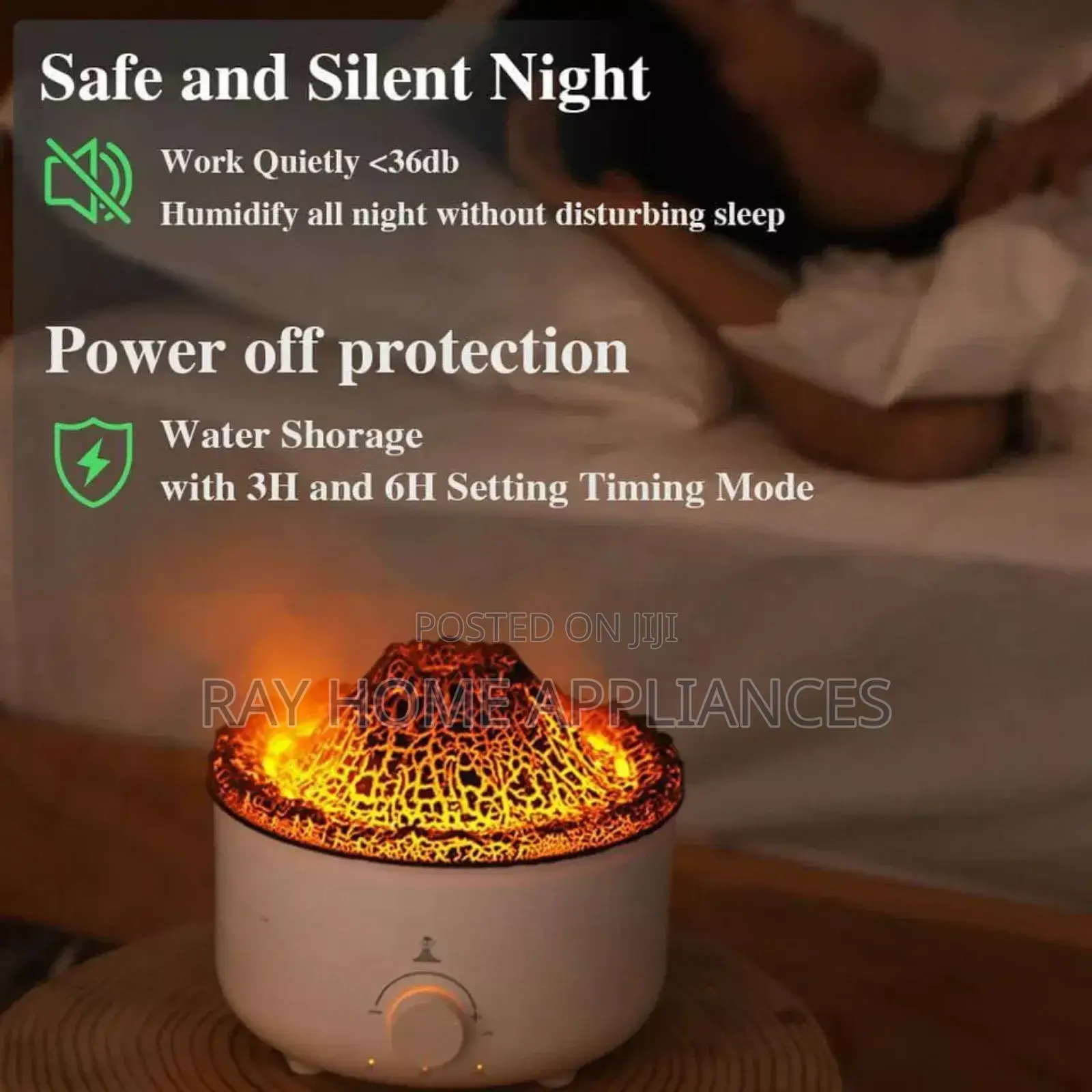 Volcano Aromatherapy Diffuser/Humidifier 560ml Two-Speed Timing 3h/6h.