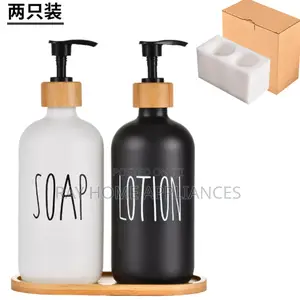 Dual Ceramic Hand Wash Soap and Lotion Dispenser With Bamboo Holder