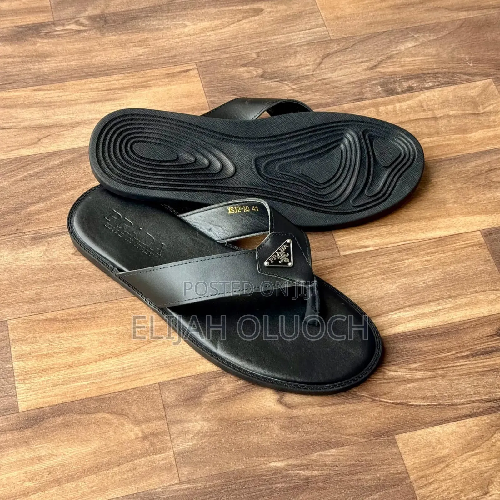 Black Prada Leather Sandals/ Slides