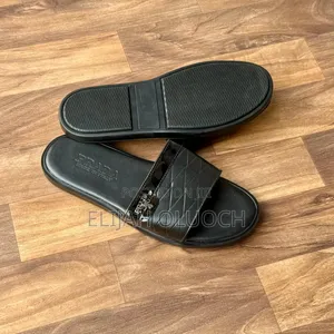 Black Prada Leather Sandals/ Slides