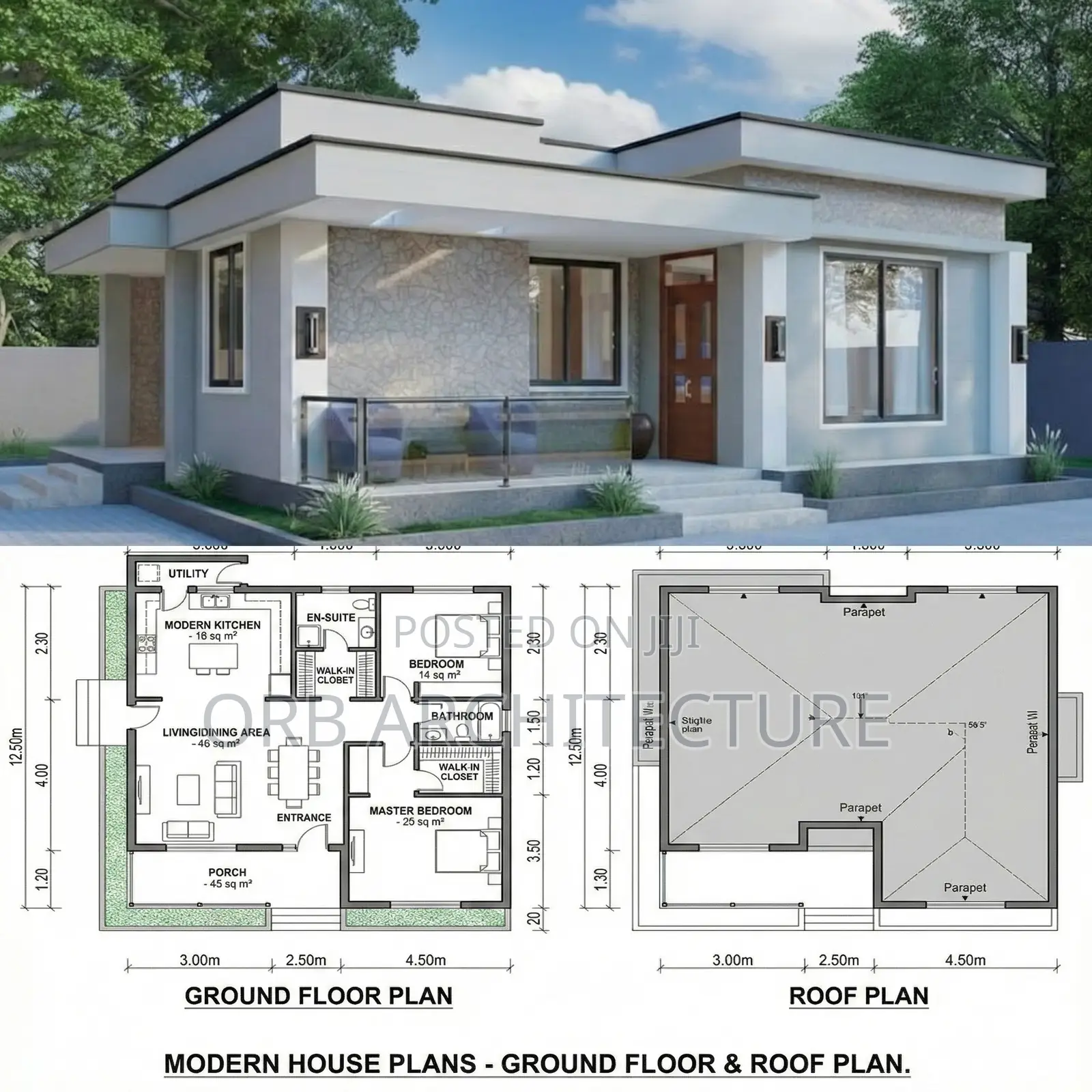 Modern 2 Bedroom House Plans (Customizable)