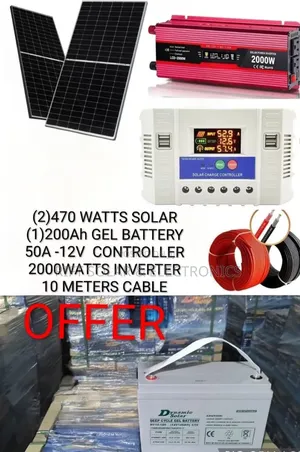 2000 Watts Output Solar System - (2)470w Solar - 200ah Lithium Battery