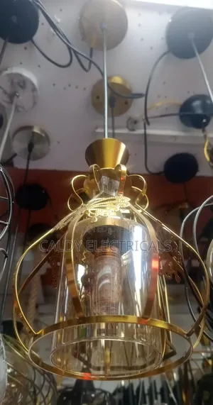 Unique Gold-Finished Metal and Glass Pendant Light