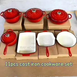 11pieces Cast Iron Cookware Colours Blue, Black,Red, Orange Grey