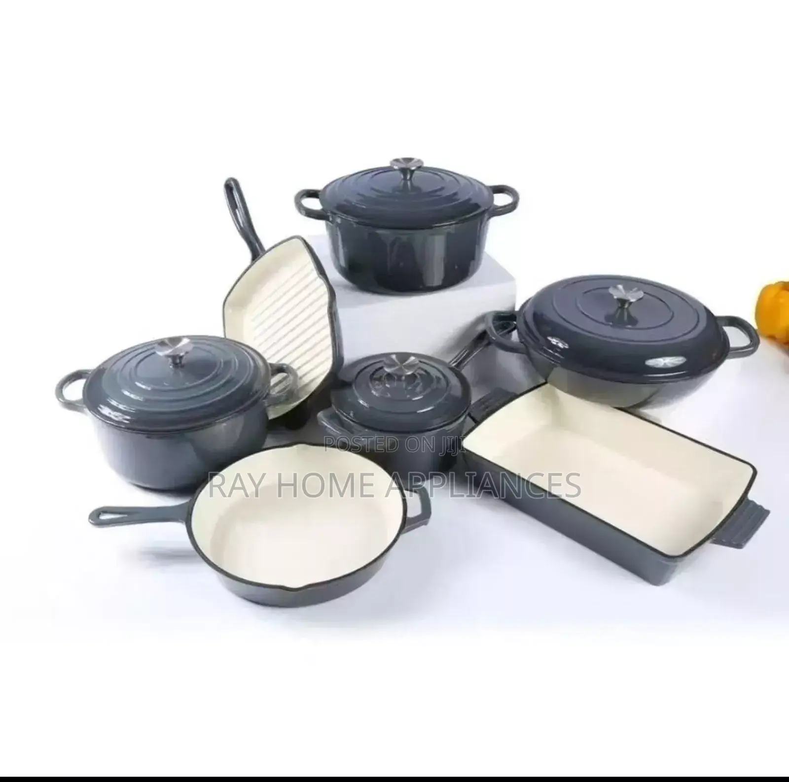 11pieces Cast Iron Cookware Colours Blue, Black,Red, Orange Grey