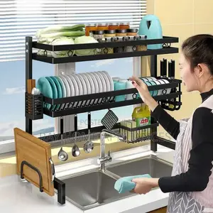 Heavy Duty Over the Sink Dishrack Size 85cm Blackcarbon Steel Metal