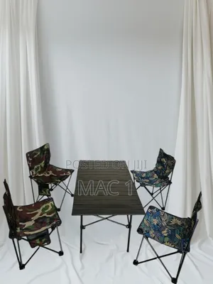 Combo of 4 Camping Chairs and Foldable Metallic Table