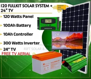 24" Digital Tv Home Kit - 120w Solar Panel - 100ah Battery - 300w Inv