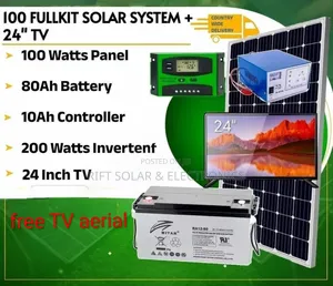 100 Watts Full Package - 24" Digital Tv - 80ah Gel Battery - Tv Aerial