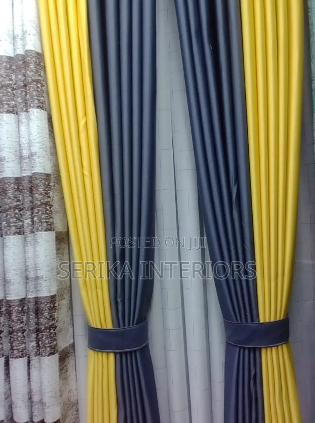 Grey and Golden Curtains Curtains Environmental Friendly Approved