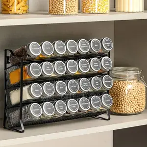 Spice Rack Organizer , 28 Spice Jars With Silver Lids, Funnel, Labels