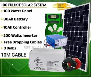 100w Home Solar Solution - 80a Battery - Free Bulb Holders Switch.