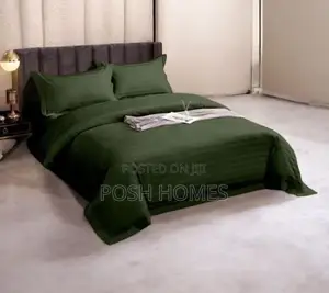 Blue Plain Striped Duvet Cover Set