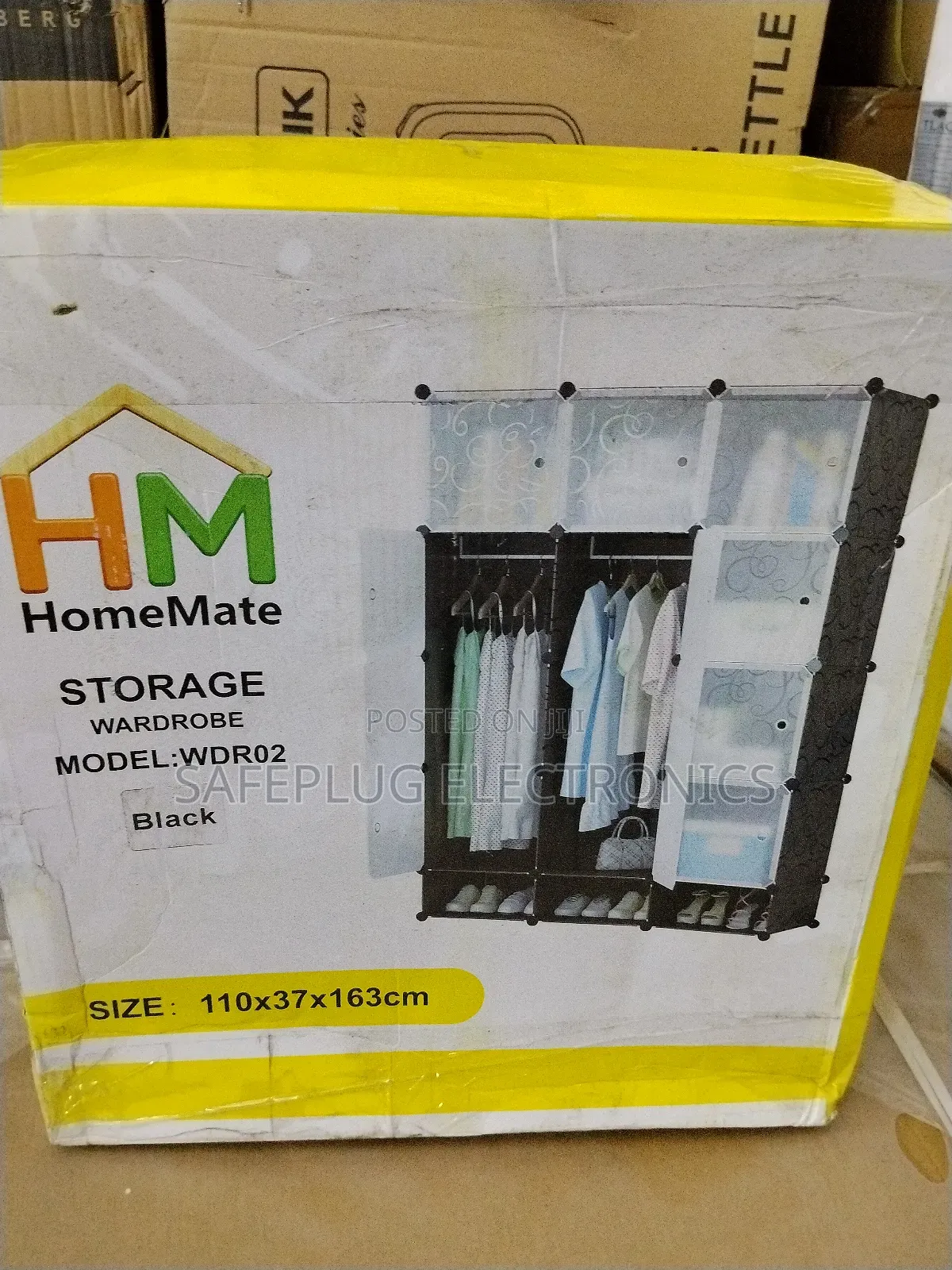 3-Column Plastic Wardrobe (37cm Depth) | Spacious Shelves | Black/