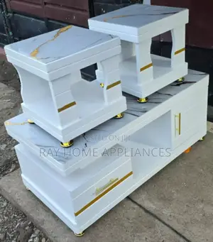 Coffee Table With Glass/Marble Topping With 2 Stools Design Colours