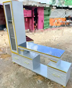 Executive Tv Stand With Marble Coating and Shelf Cabinet