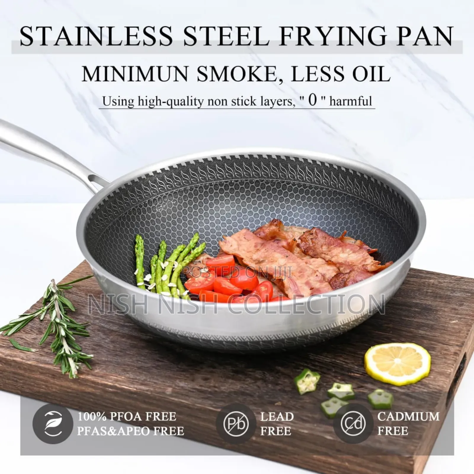 28 Cm Laser Etched Hexagonal Surface 3 Ply Fry Pan