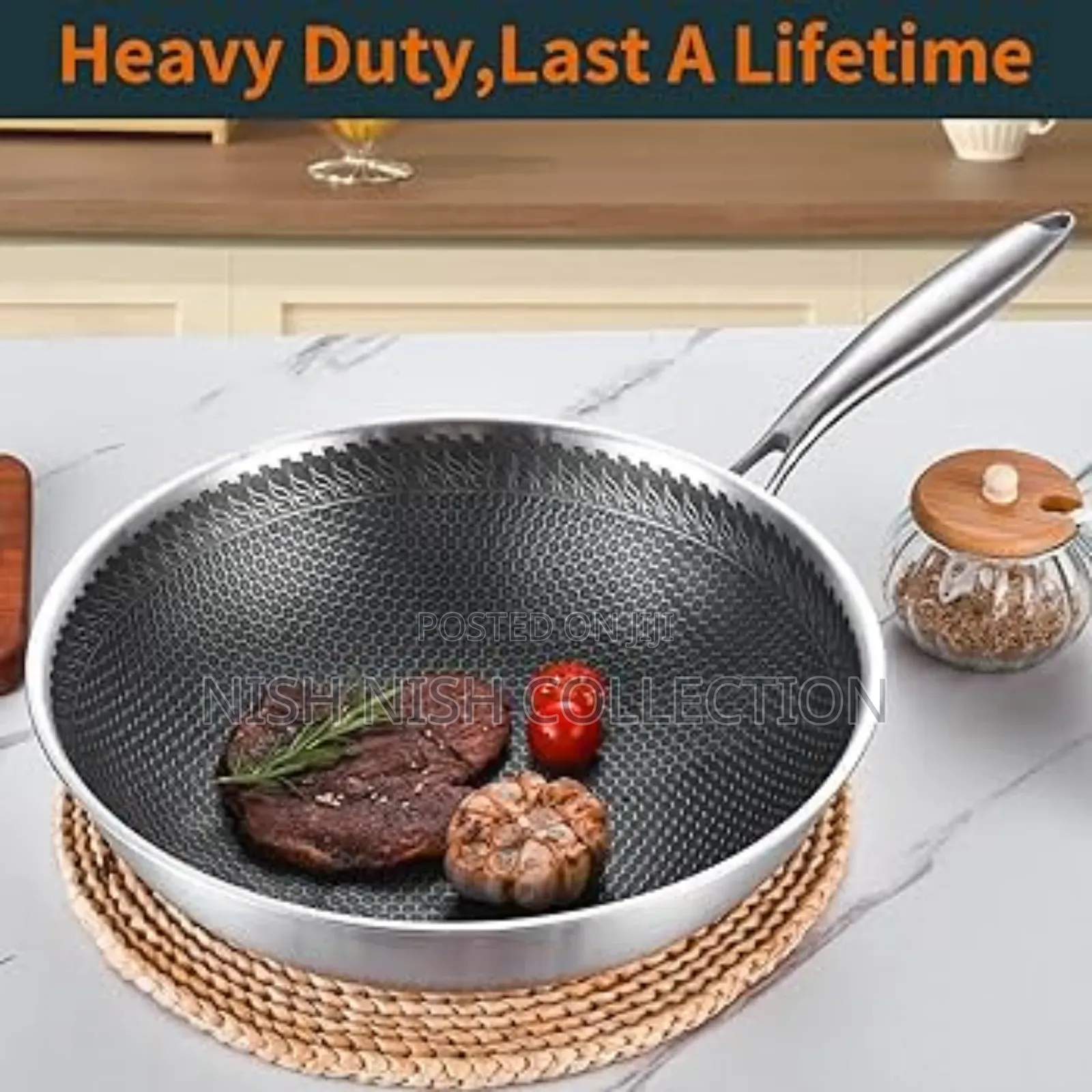 28 Cm Laser Etched Hexagonal Surface 3 Ply Fry Pan