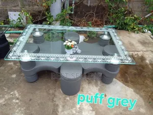 Glassed Puff Grey Coffee Table