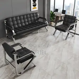 Office Waiting Sofa : Black Faux Executive 5-Seater Office Sofa Set