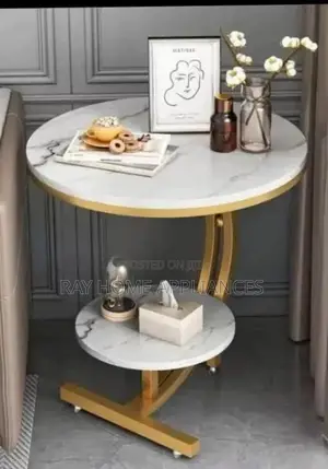 Console Bedside Cabinet Double Layer MDF Marble Effect Coffees Table