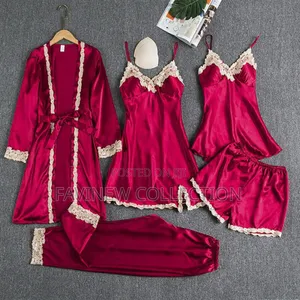 5 in 1 Quality Silk Pajama Lingerie Sleepwear Set