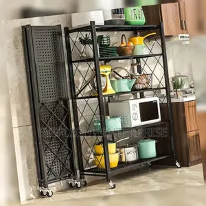 Foldable Multipurpose Rack With Shelves Wheels