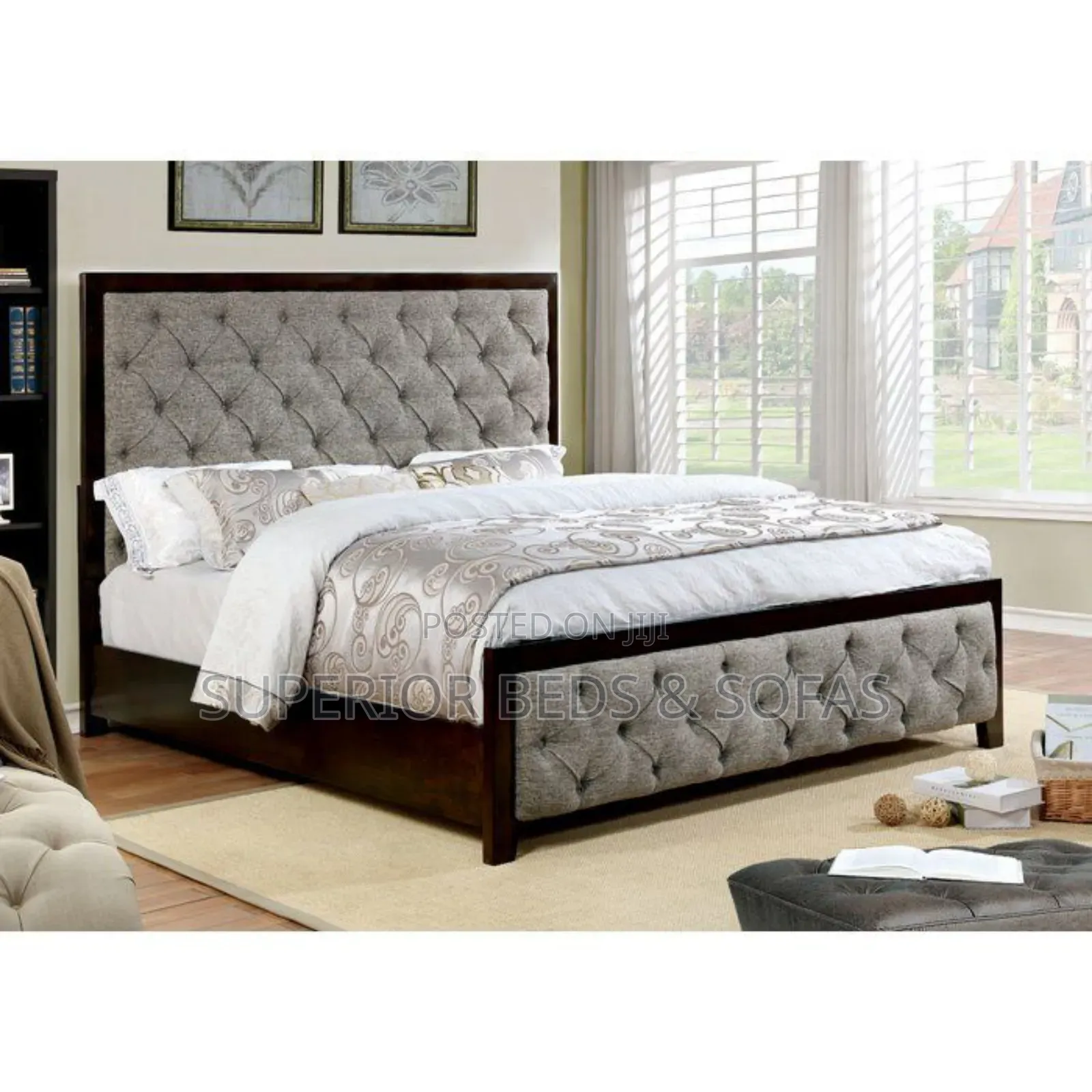 Grey Tufted Bed Size 5 by 6 (4 by 6 Also Available)