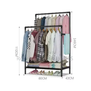 Double Pole Clothing Rack With Lower Storage Shelf for Boxes