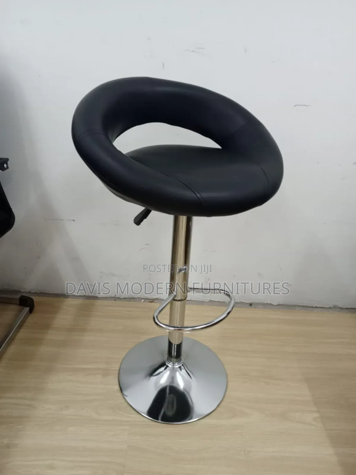 Adjustable Black Leather Bar Stool