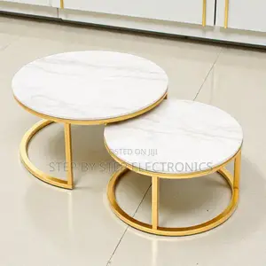 Modern White Marble Nesting Coffee Tables With Gold Steel Base