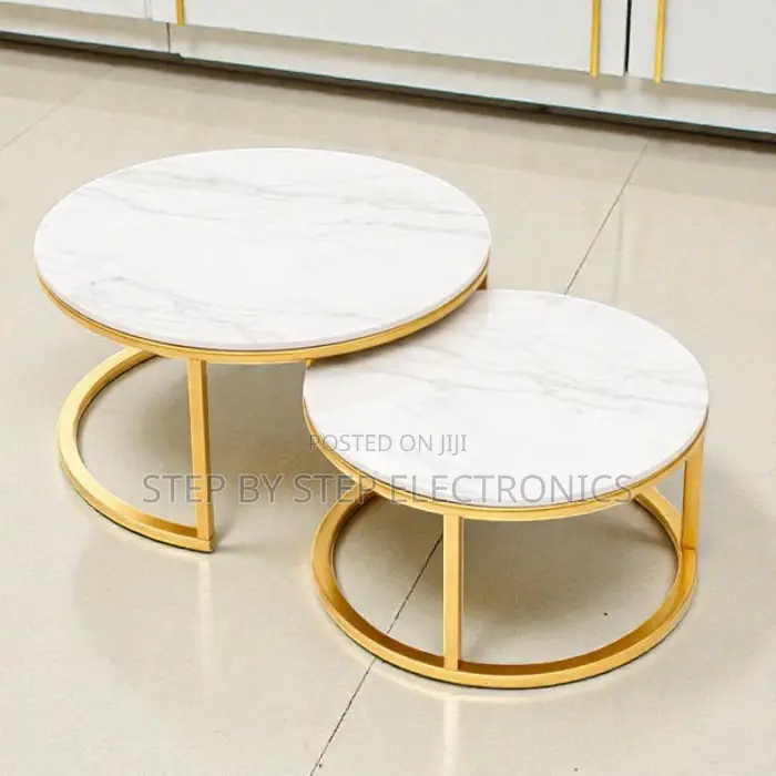 Modern White Marble Nesting Coffee Tables With Gold Steel Base