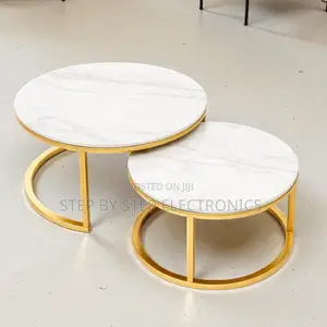 Elegant Round Marble Nesting Coffee Tables With Gold Metal Frame