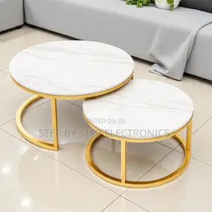 Elegant Round Marble Top Nesting Coffee Tables With Gold Finish