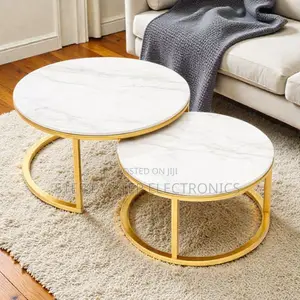 Marble Nesting Coffee Table Set With Gold Metal Frame Modern Design