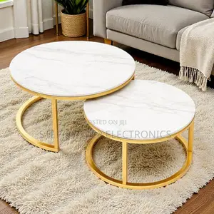 Luxury White Marble Nesting Coffee Table Set With Gold Metal Frame