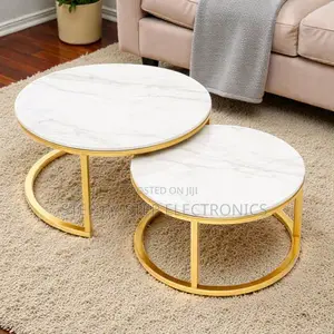 White Marble Nesting Coffee Tables With Gold Legs for Living Rooms