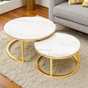 Contemporary White Marble Nesting Coffee Tables With Gold Legs