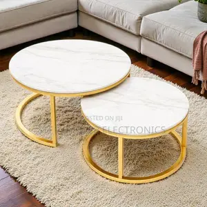 Premium Marble Surface Nesting Coffee Table Set With Gold Frame