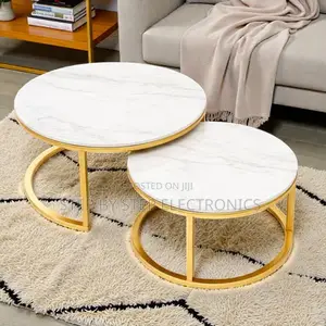 Round Marble Nesting Coffee Tables With Gold Finish for Modern Homes