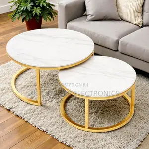 Marble Top Nesting Coffee Tables Set With Elegant Gold Metal Base