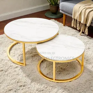 High-End Marble Nesting Coffee Table Set With Durable Gold Frame