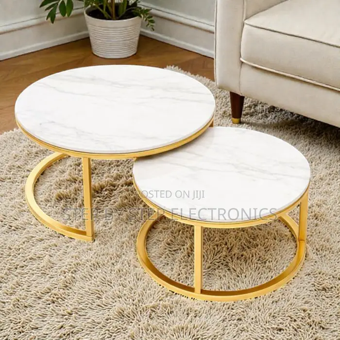 Marble Top Nesting Coffee Table Set Gold Frame Modern Interior Décor