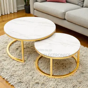 Marble Nesting Coffee Tables Set With Gold Finish Contemporary Style
