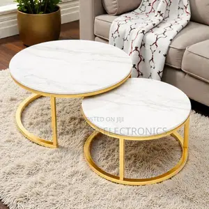 Marble Top Nesting Tables With Gold Metal Frame Space Saving Design