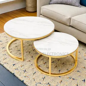 Modern Luxury Marble Top Nesting Tables With Gold Metal Frame