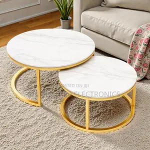 Premium Round Marble Nesting Coffee Tables With Gold Legs