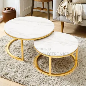 Marble Nesting Coffee Table Set With Gold Frame for Stylish Interiors