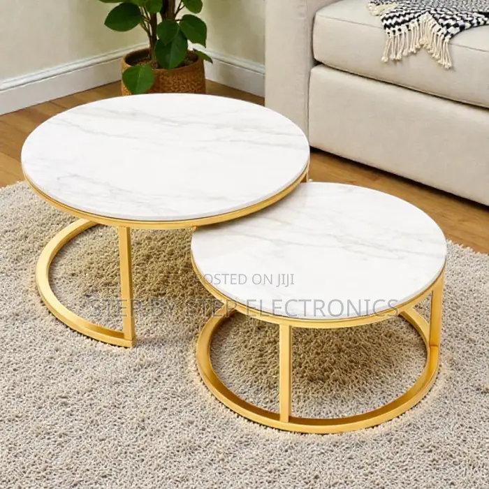 Designer Marble Top Nesting Coffee Table Set With Gold Frame